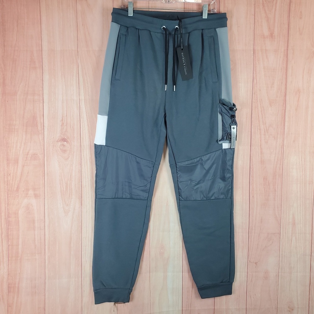 Supply & Demand Stealth Jogger Pants Mens 2XL Gray Fleece Lined Cargo Pocket